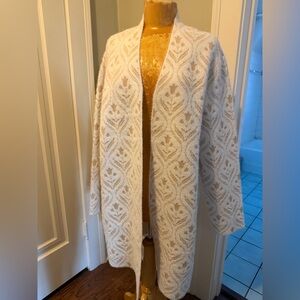 Elite Tahari Elegant Cream Patterned Women's Sweater Coat Jacket XL